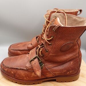 Polo Ralph Lauren Boots Mens 9D Brown Ranger BO CSL Tumbled Leather Combat Flaws